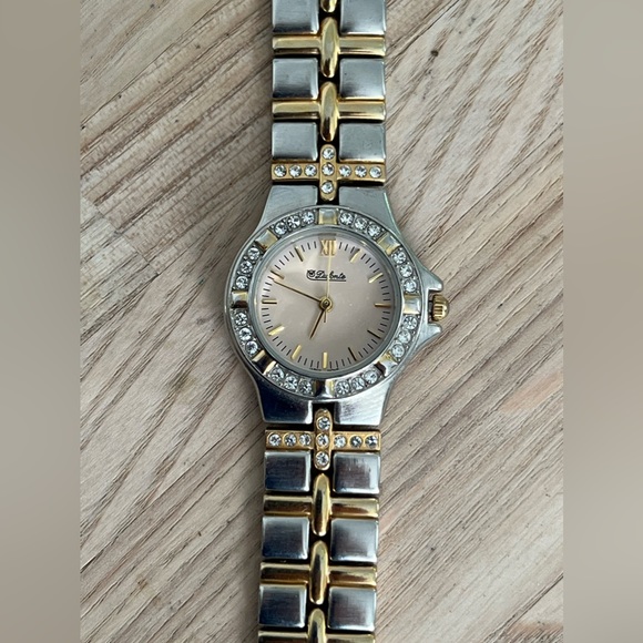 Dufonte Ladies Watch Crystal Embellishments Light Gold Dial Two Tone Bracelet - Picture 4 of 11